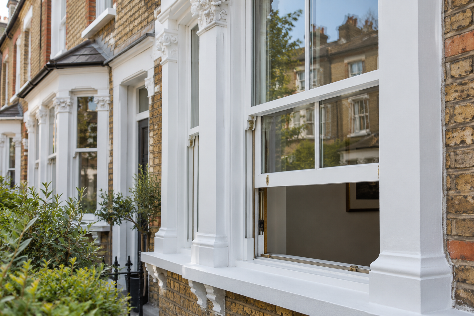 Sash windows on a traditional UK brick house